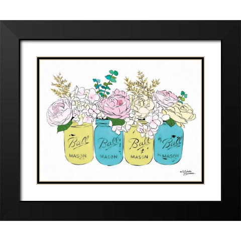 Floral Canning Jars Black Modern Wood Framed Art Print with Double Matting by Norman, Michele