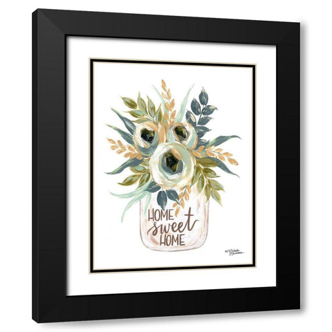 Home Sweet Home Flowers Black Modern Wood Framed Art Print with Double Matting by Norman, Michele