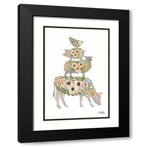 Floral Stacked Animals Black Modern Wood Framed Art Print with Double Matting by Norman, Michele
