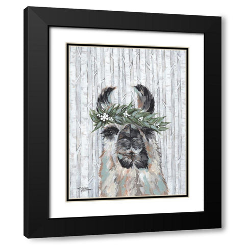Lizzy the Winter Llama Black Modern Wood Framed Art Print with Double Matting by Norman, Michele
