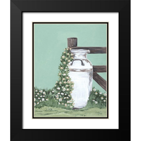 Milk Can With Cascading Flowers Black Modern Wood Framed Art Print with Double Matting by Norman, Michele