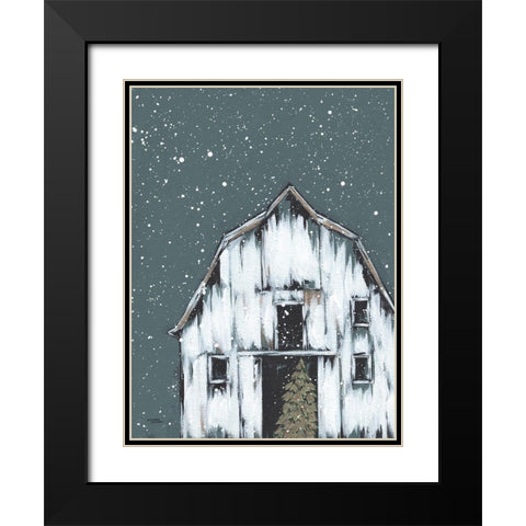 Winter Night Barn Black Modern Wood Framed Art Print with Double Matting by Norman, Michele