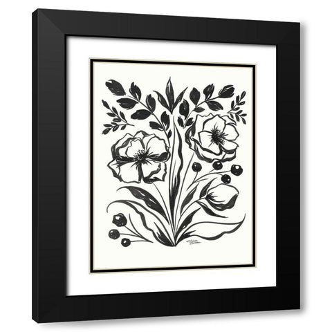 Maya Floral Black Modern Wood Framed Art Print with Double Matting by Norman, Michele