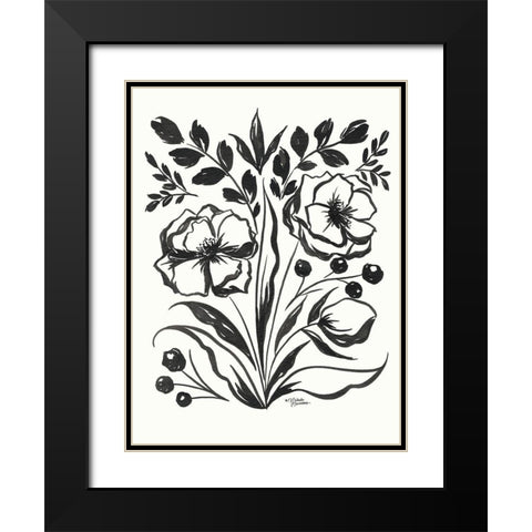 Maya Floral Black Modern Wood Framed Art Print with Double Matting by Norman, Michele