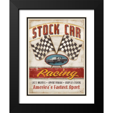 Stock Car Racing  Black Modern Wood Framed Art Print with Double Matting by Mollie B.