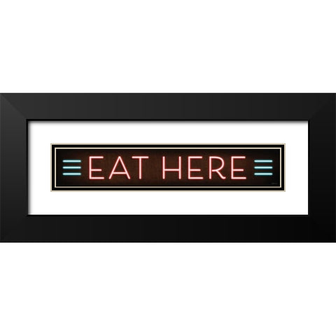 Neon Eat Here Black Modern Wood Framed Art Print with Double Matting by Mollie B.