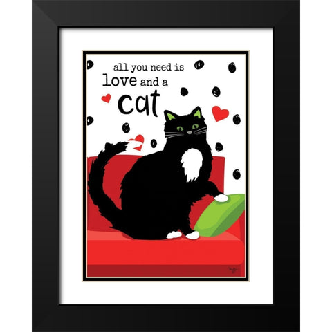 All You Need is Love and a Cat Black Modern Wood Framed Art Print with Double Matting by Mollie B.
