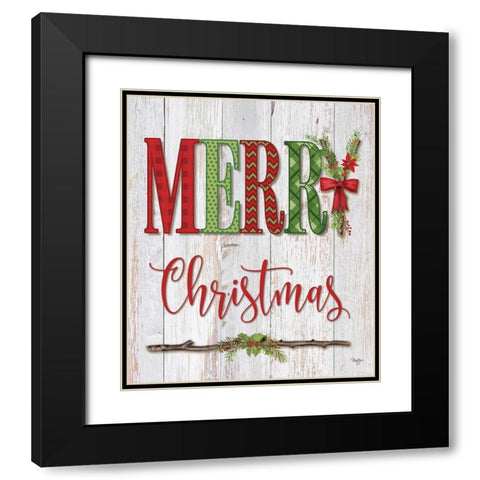 Merry Christmas Black Modern Wood Framed Art Print with Double Matting by Mollie B.
