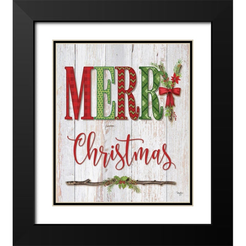 Merry Christmas Black Modern Wood Framed Art Print with Double Matting by Mollie B.