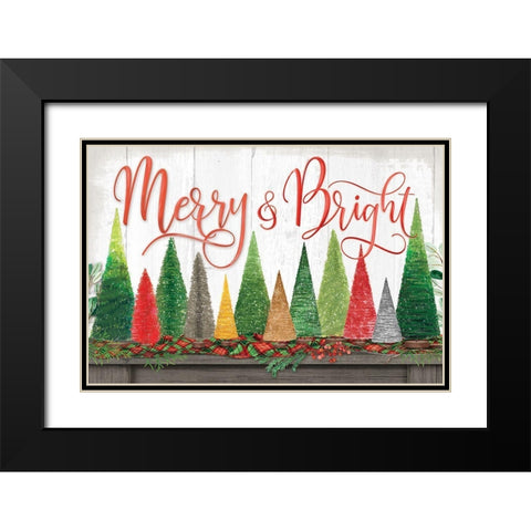 Merry And Bright Christmas Trees Black Modern Wood Framed Art Print with Double Matting by Mollie B.