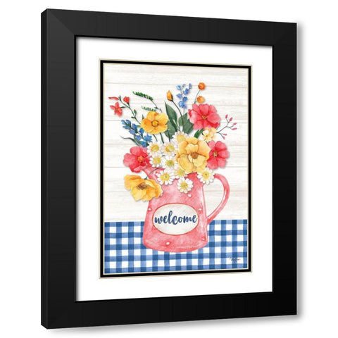 Americana Floral Pitcher Black Modern Wood Framed Art Print with Double Matting by Mollie B.