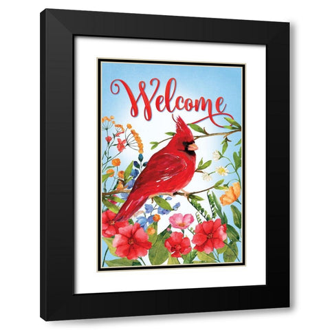 Welcome Cardinal Flowers Black Modern Wood Framed Art Print with Double Matting by Mollie B.