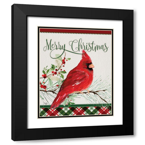 Merry Christmas Cardinal Black Modern Wood Framed Art Print with Double Matting by Mollie B.
