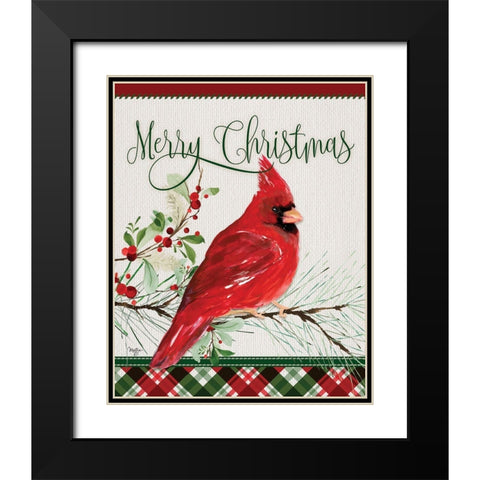 Merry Christmas Cardinal Black Modern Wood Framed Art Print with Double Matting by Mollie B.