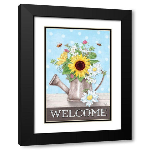 Welcome Watering Can Black Modern Wood Framed Art Print with Double Matting by Mollie B.