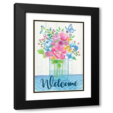 Welcome Spring Flowers Black Modern Wood Framed Art Print with Double Matting by Mollie B.