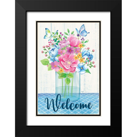 Welcome Spring Flowers Black Modern Wood Framed Art Print with Double Matting by Mollie B.