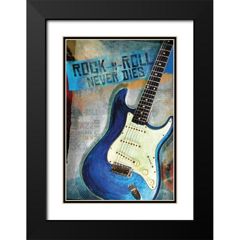 Rock-n-Roll Never Dies Black Modern Wood Framed Art Print with Double Matting by Mollie B.