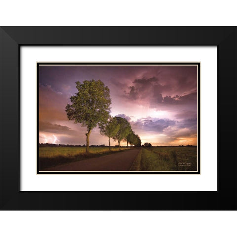 Trees and Lightning Black Modern Wood Framed Art Print with Double Matting by Podt, Martin