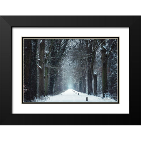 Snow in Markelo Black Modern Wood Framed Art Print with Double Matting by Podt, Martin