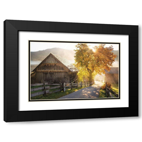 Autumn Road Black Modern Wood Framed Art Print with Double Matting by Podt, Martin