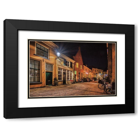 Nighttime City Street 2 Black Modern Wood Framed Art Print with Double Matting by Podt, Martin