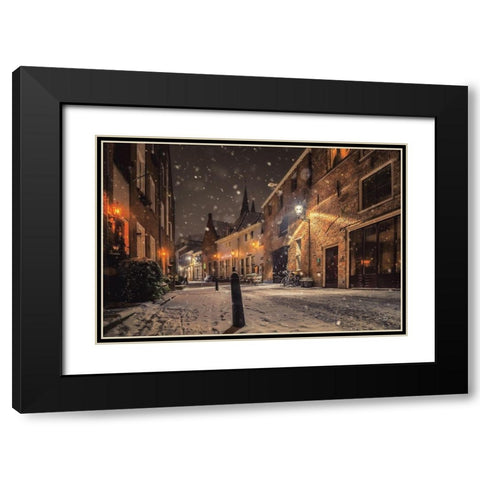 Nighttime City Street 3 Black Modern Wood Framed Art Print with Double Matting by Podt, Martin