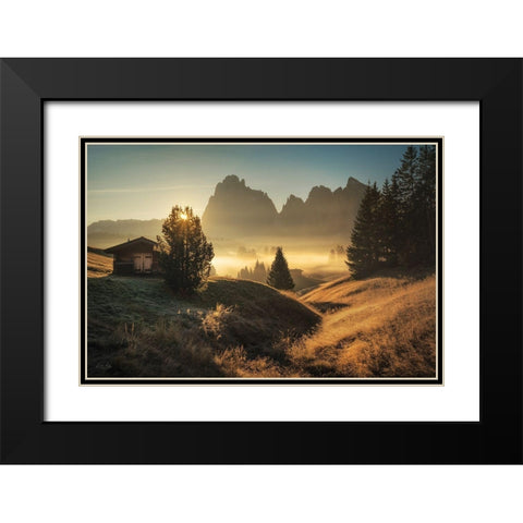 Morning in Italy Countryside  Black Modern Wood Framed Art Print with Double Matting by Podt, Martin