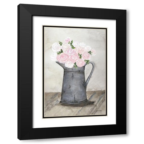 Galvanized Pitcher of Ranunculus Black Modern Wood Framed Art Print with Double Matting by Norkus, Julie