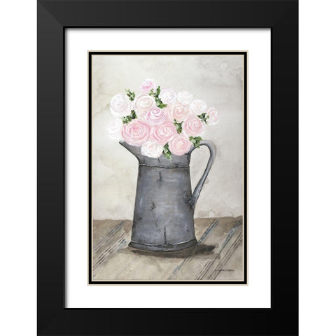 Galvanized Pitcher of Ranunculus Black Modern Wood Framed Art Print with Double Matting by Norkus, Julie