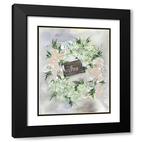 Hydrangea Wreath Pale Pink Black Modern Wood Framed Art Print with Double Matting by Norkus, Julie