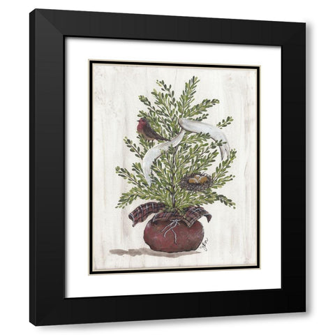 Burlap Tree with Birdie And Nest Black Modern Wood Framed Art Print with Double Matting by Norkus, Julie