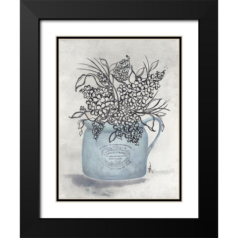 Sketchy Floral Enamel Pot Black Modern Wood Framed Art Print with Double Matting by Norkus, Julie