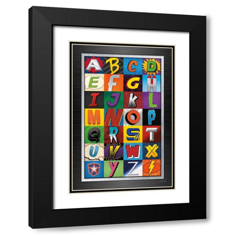 Superhero Alphabet Black Modern Wood Framed Art Print with Double Matting by Rader, Lauren