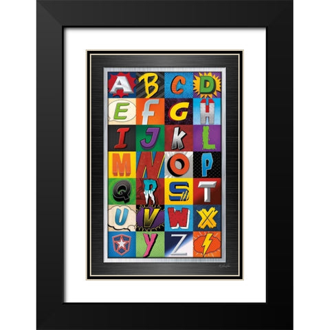 Superhero Alphabet Black Modern Wood Framed Art Print with Double Matting by Rader, Lauren