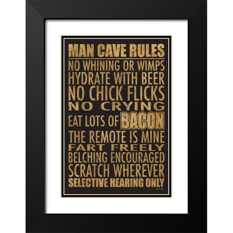 Man Cave Rules Black Modern Wood Framed Art Print with Double Matting by Rader, Lauren