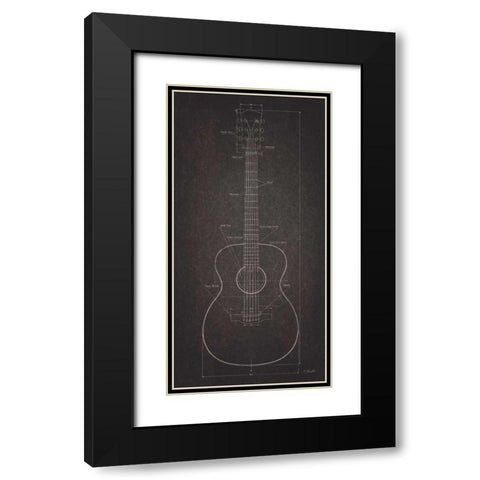 Acoustic Guitar Blueprint Black Modern Wood Framed Art Print with Double Matting by Rader, Lauren