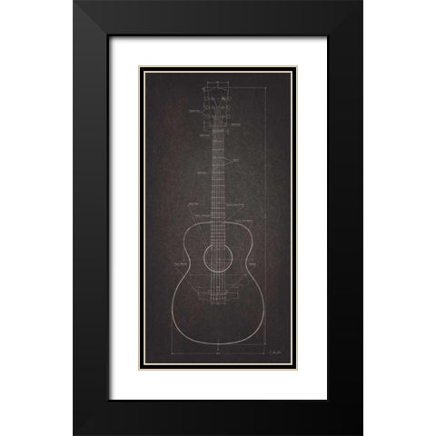 Acoustic Guitar Blueprint Black Modern Wood Framed Art Print with Double Matting by Rader, Lauren
