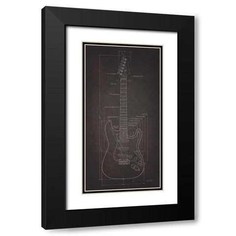 Electric Guitar Blueprint Black Modern Wood Framed Art Print with Double Matting by Rader, Lauren