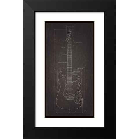 Electric Guitar Blueprint Black Modern Wood Framed Art Print with Double Matting by Rader, Lauren