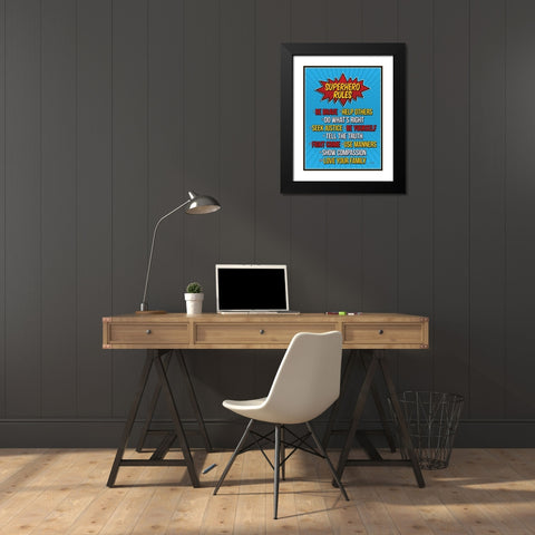 Superhero Rules Black Modern Wood Framed Art Print with Double Matting by Rader, Lauren