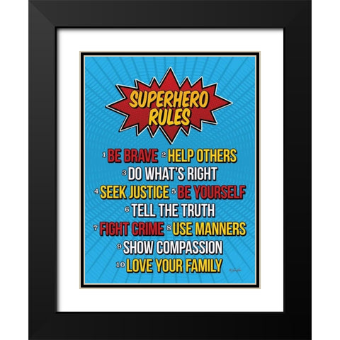 Superhero Rules Black Modern Wood Framed Art Print with Double Matting by Rader, Lauren
