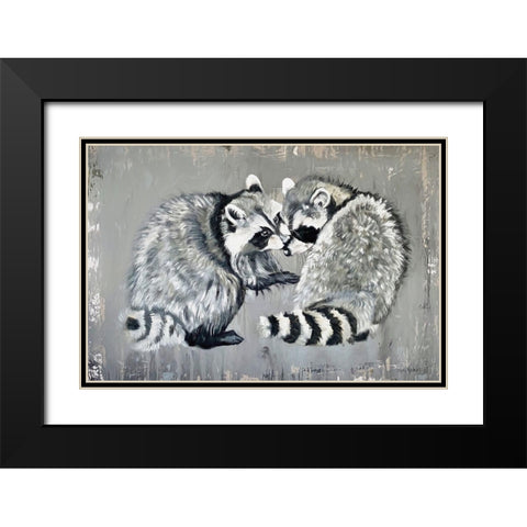 Two Raccoons Black Modern Wood Framed Art Print with Double Matting by Redman, Suzi