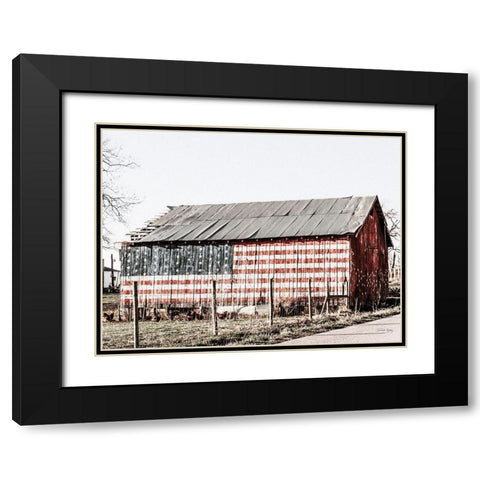 American Flag Barn Black Modern Wood Framed Art Print with Double Matting by Rigsby, Jennifer