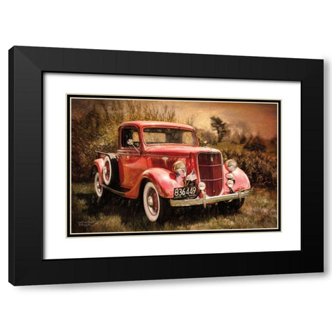 Little Red Truck Black Modern Wood Framed Art Print with Double Matting by Vieira, Robin-Lee