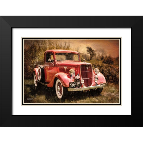 Little Red Truck Black Modern Wood Framed Art Print with Double Matting by Vieira, Robin-Lee