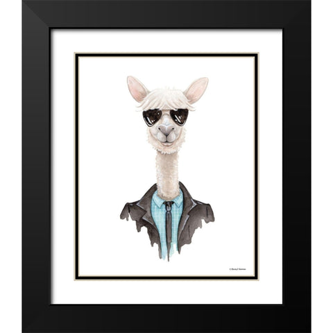 Alpaca in Aviators Black Modern Wood Framed Art Print with Double Matting by Nieman, Rachel