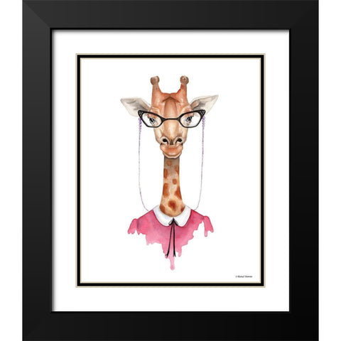 Giraffe in Glasses Black Modern Wood Framed Art Print with Double Matting by Nieman, Rachel