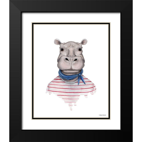 Hippo in Handkerchief Black Modern Wood Framed Art Print with Double Matting by Nieman, Rachel