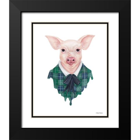 Pig in Plaid Black Modern Wood Framed Art Print with Double Matting by Nieman, Rachel